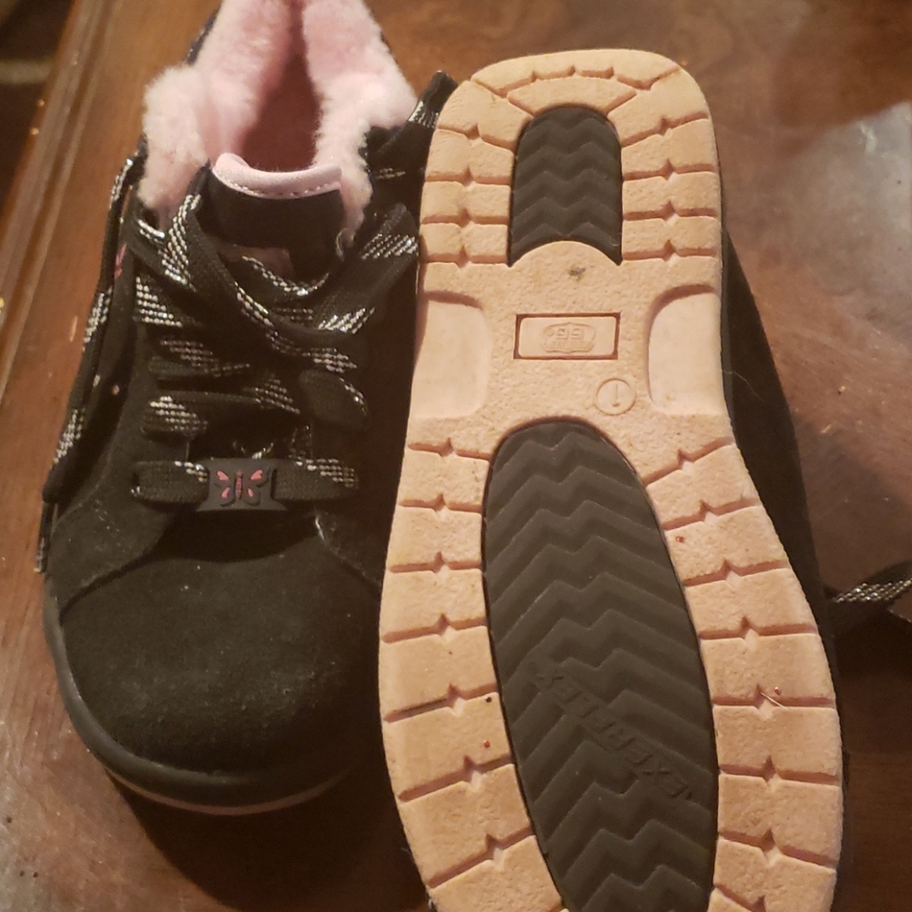 Black and pink fur sneakers